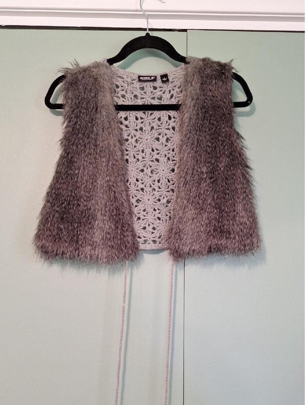 Allen B. Allen Schwartz Gray Knit Back Faux Fur Vest Size Large